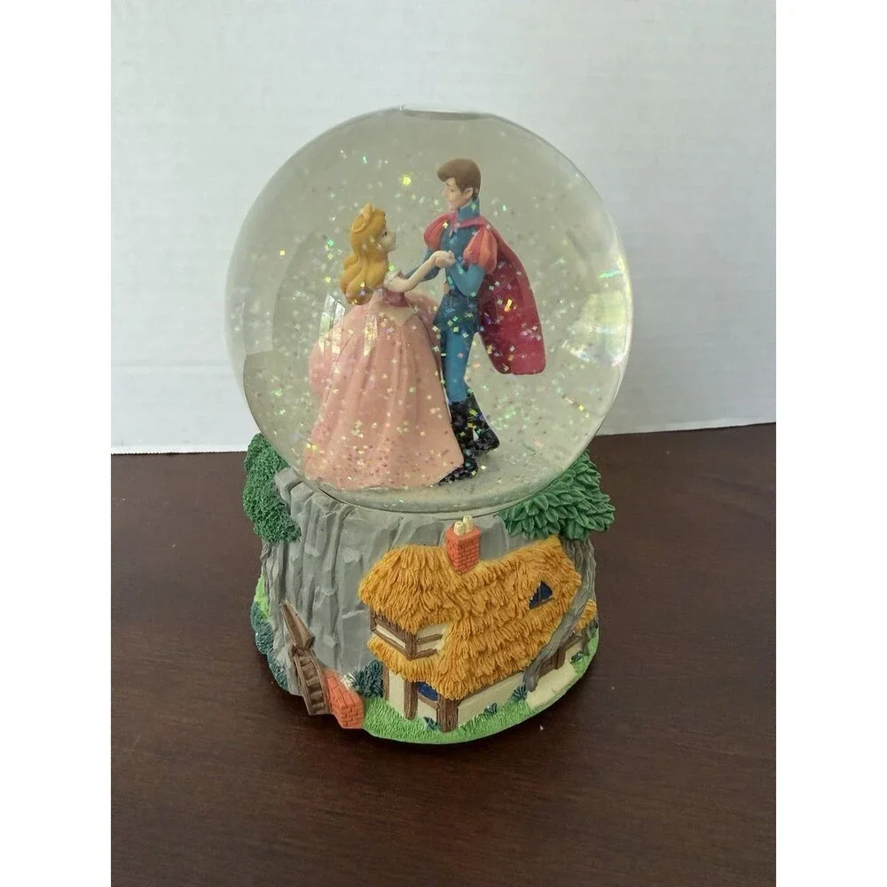 Disney Sleeping Beauty Waltz Music Box 3D Snow Globe Works Fairies Prince Enesco